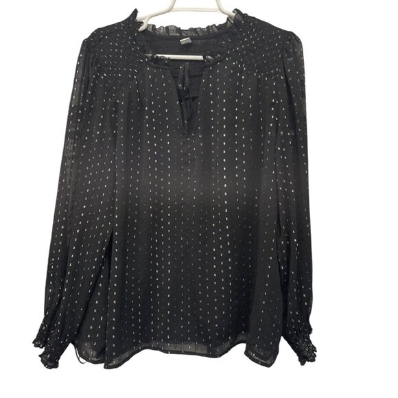 Old Navy Black Long Sleeve Blouse With Metallic Dots Size XL Semi Sheer Holiday - Picture 1 of 4